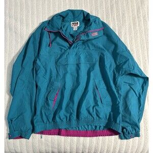Vintage MTO Sport Windbreaker Pullover Jacket Size Large Aqua Blue Pink 80s Rare